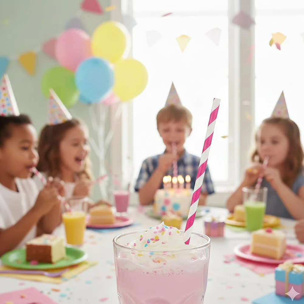 palhinha reta de papel rosa com riscas reutilizável e ecológico da Copopalhinhas